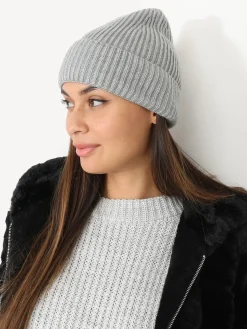 Discount La Modeuse Bonnet maille côtelée à revers Gris