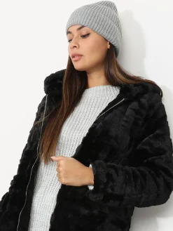 Discount La Modeuse Bonnet maille côtelée à revers Gris