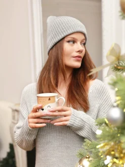 Discount La Modeuse Bonnet maille côtelée à revers Gris