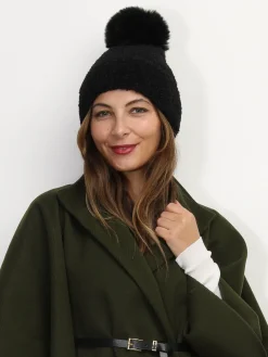 Outlet La Modeuse Bonnet molletonné à pompon Noir