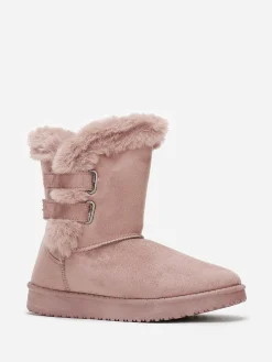 Sale La Modeuse Boots en suédine et fausse fourrure à scratchs Rose