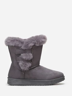 Clearance La Modeuse Boots en suédine et fausse fourrure à scratchs Gris