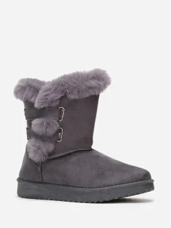 Clearance La Modeuse Boots en suédine et fausse fourrure à scratchs Gris