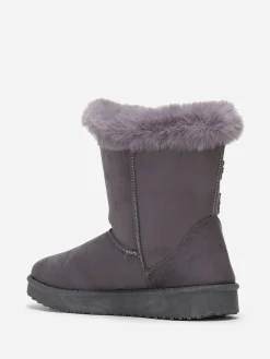 Clearance La Modeuse Boots en suédine et fausse fourrure à scratchs Gris