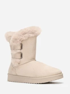 Online La Modeuse Boots  en suédine et fausse fourrure à scratchs Beige