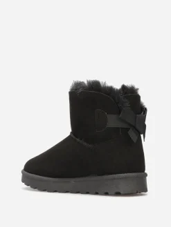 Best La Modeuse Boots en suédine fourrées à ruban noué Noir