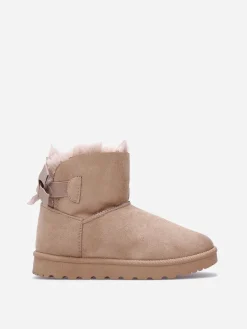 Best La Modeuse Boots en suédine fourrées à ruban noué Taupe