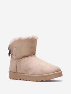 Best La Modeuse Boots en suédine fourrées à ruban noué Taupe