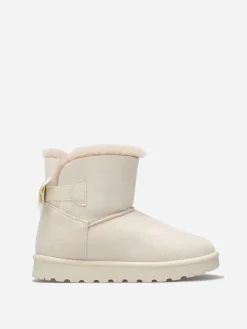 Clearance La Modeuse Boots en suédine fourrées à ruban noué Beige