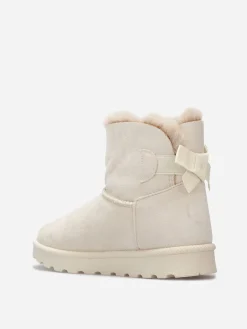 Clearance La Modeuse Boots en suédine fourrées à ruban noué Beige