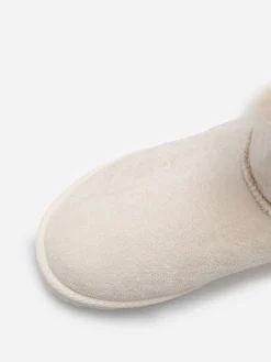 Clearance La Modeuse Boots en suédine fourrées à ruban noué Beige