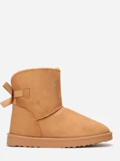 Online La Modeuse Boots fourrées à ruban et languette Camel