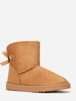 Online La Modeuse Boots fourrées à ruban et languette Camel