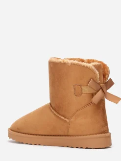 Online La Modeuse Boots fourrées à ruban et languette Camel