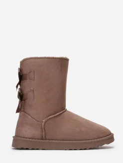 La Modeuse Boots fourrées à rubans noués Taupe
