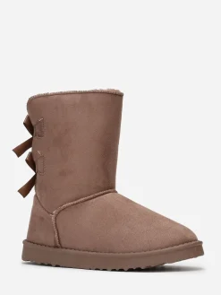 La Modeuse Boots fourrées à rubans noués Taupe