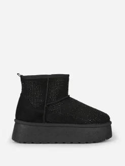 New La Modeuse Boots fourrées à strass et plateforme Noir