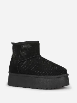New La Modeuse Boots fourrées à strass et plateforme Noir