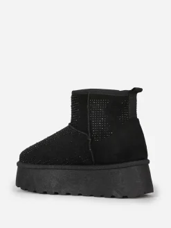 New La Modeuse Boots fourrées à strass et plateforme Noir