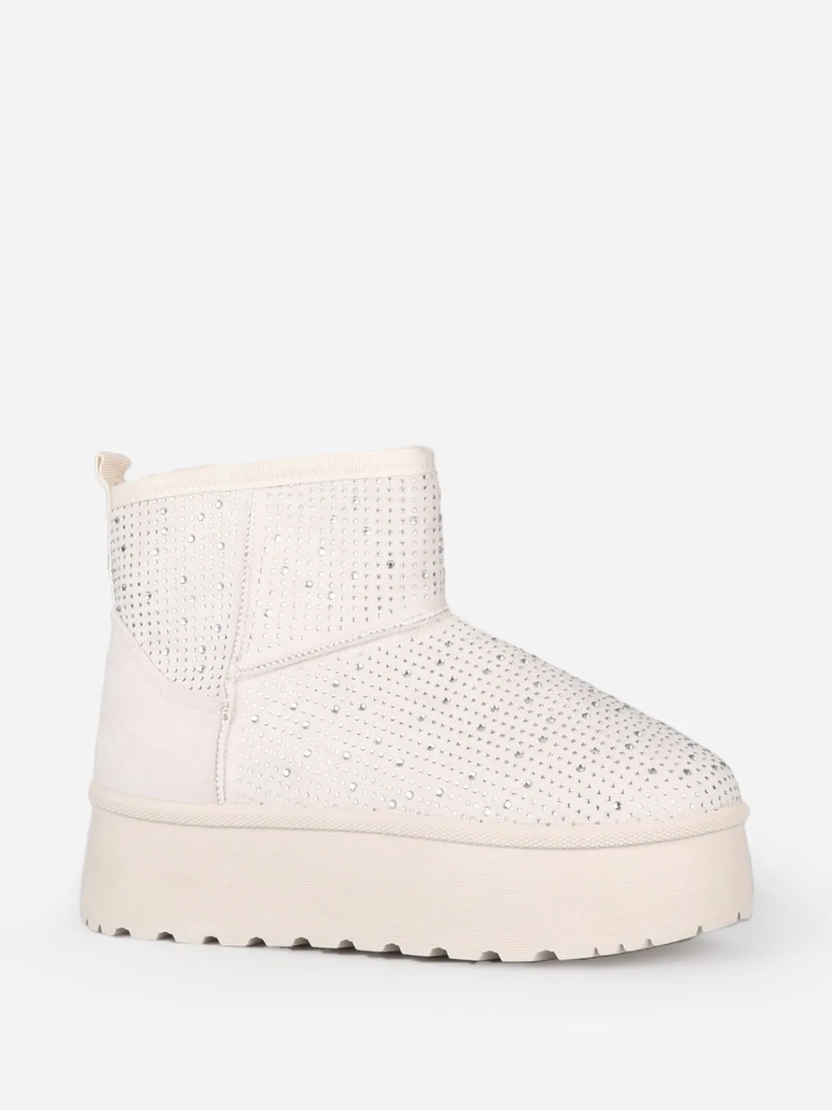 Online La Modeuse Boots fourrées à strass et plateforme Beige