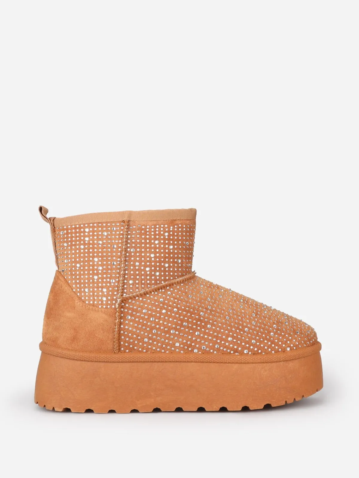Online La Modeuse Boots fourrées à strass et plateforme Camel
