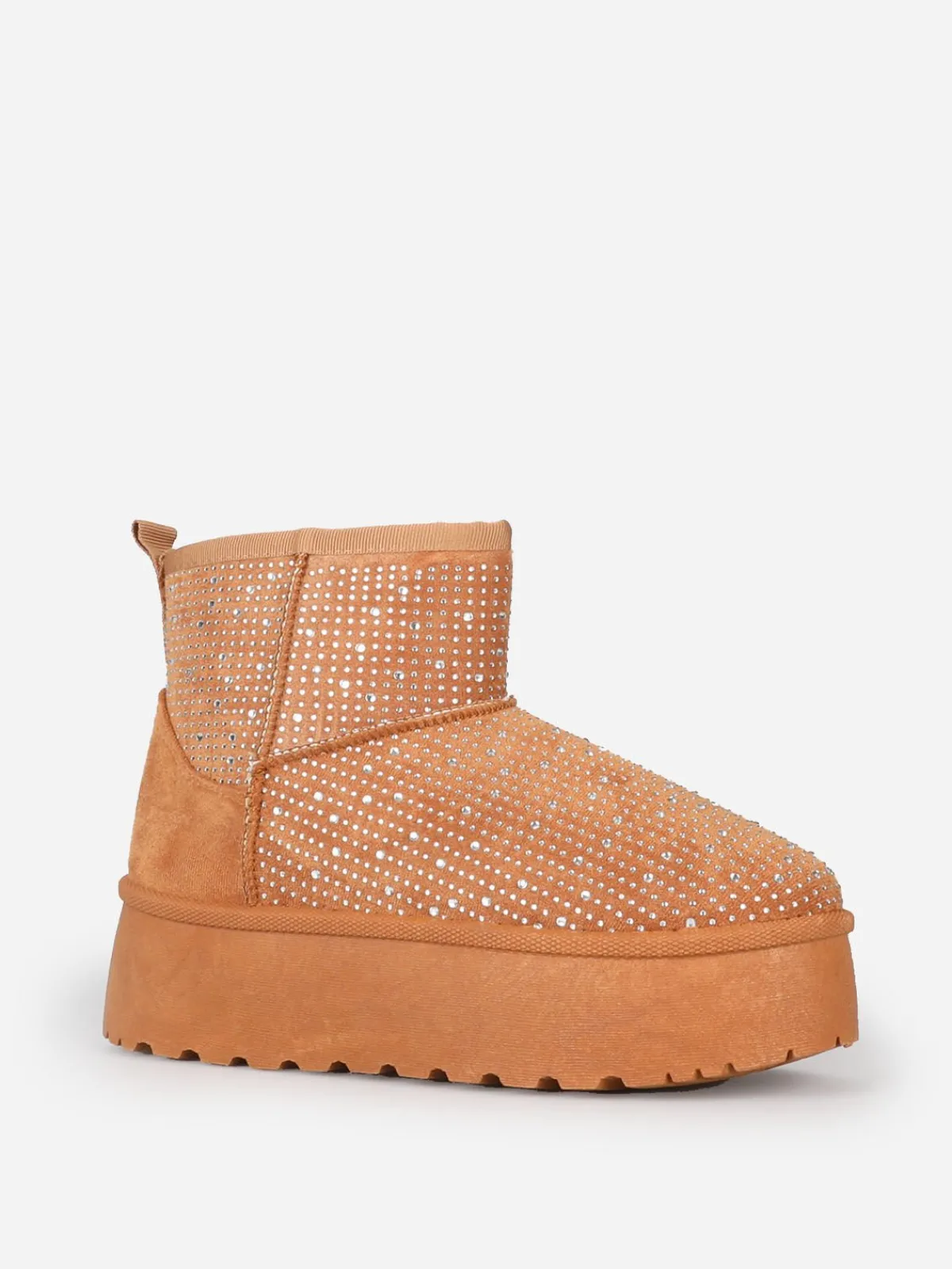 Online La Modeuse Boots fourrées à strass et plateforme Camel