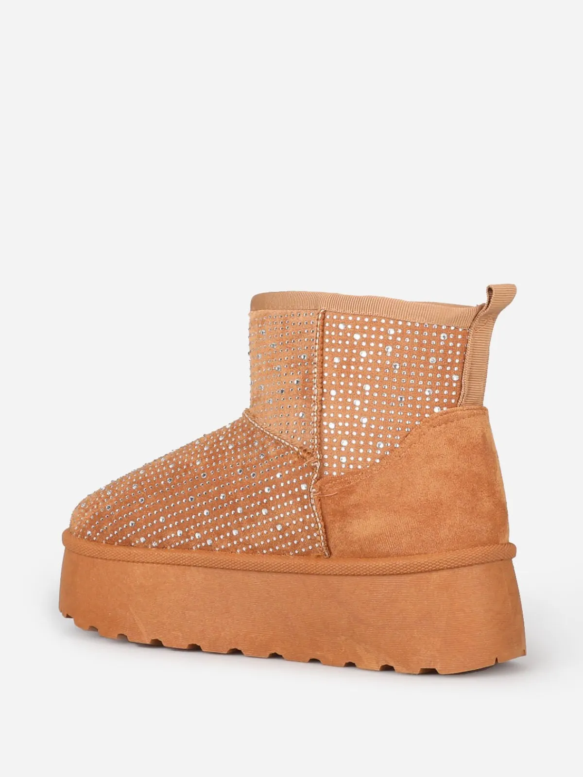 Online La Modeuse Boots fourrées à strass et plateforme Camel