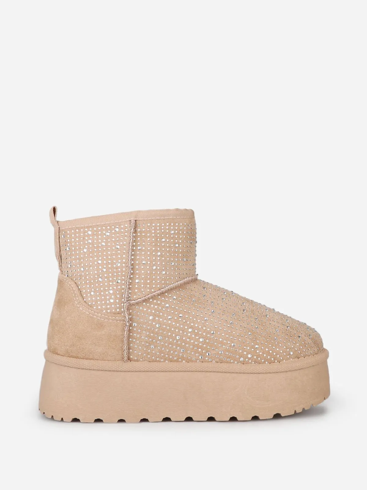 Sale La Modeuse Boots fourrées à strass et plateforme Taupe