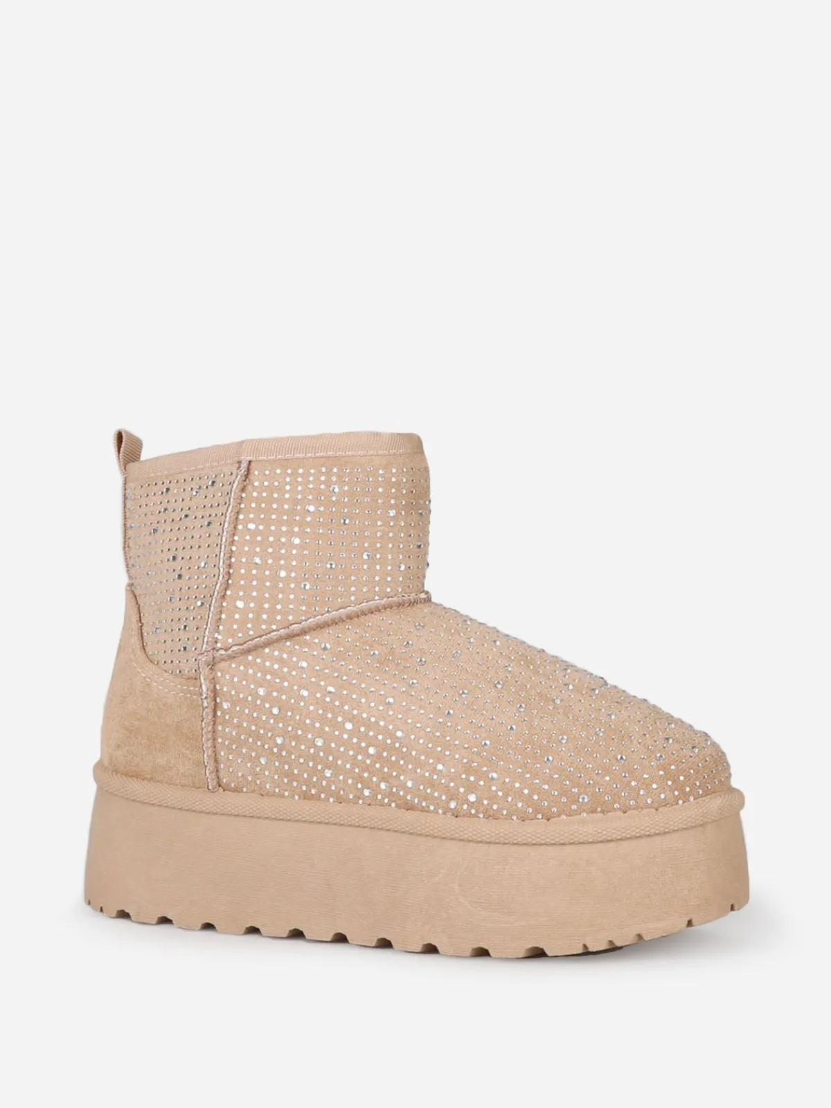 Sale La Modeuse Boots fourrées à strass et plateforme Taupe