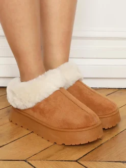 Hot La Modeuse Boots fourrées basses à plateforme Camel