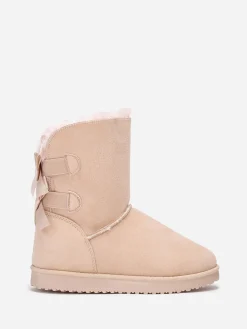 Clearance La Modeuse Boots fourrées en suédine à rubans Beige