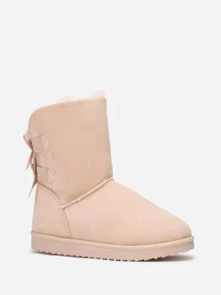 Clearance La Modeuse Boots fourrées en suédine à rubans Beige