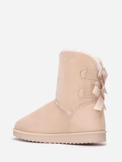 Clearance La Modeuse Boots fourrées en suédine à rubans Beige
