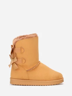 Best La Modeuse Boots fourrées en suédine à rubans Camel