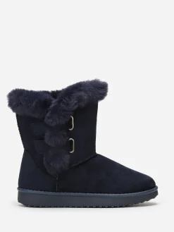 Clearance La Modeuse Boots fourrées en suédine à scratchs Bleufoncé