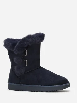 Clearance La Modeuse Boots fourrées en suédine à scratchs Bleufoncé