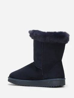 Clearance La Modeuse Boots fourrées en suédine à scratchs Bleufoncé