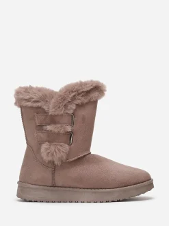 La Modeuse Boots fourrées en suédine à scratchs Taupe