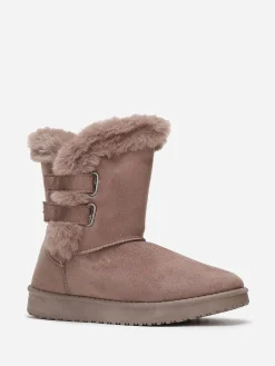 La Modeuse Boots fourrées en suédine à scratchs Taupe