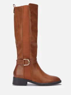 Outlet La Modeuse Bottes à empiècement élastique et boucle Camel