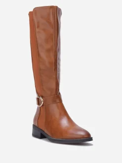 Outlet La Modeuse Bottes à empiècement élastique et boucle Camel