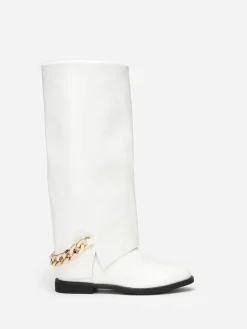 La Modeuse Bottes à revers  avec chaîne Blanc