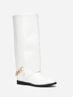 La Modeuse Bottes à revers  avec chaîne Blanc