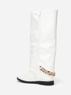La Modeuse Bottes à revers  avec chaîne Blanc