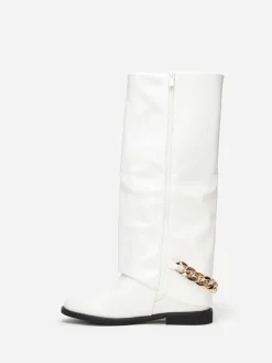 La Modeuse Bottes à revers  avec chaîne Blanc