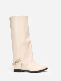 Outlet La Modeuse Bottes à revers avec chaîne Beige