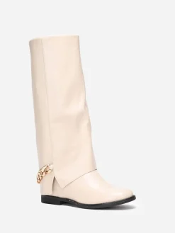 Outlet La Modeuse Bottes à revers  avec chaîne Beige