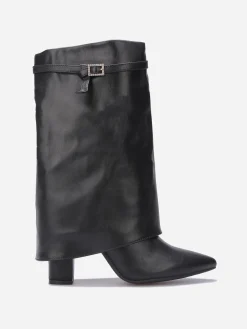 Discount La Modeuse Bottes à revers et boucle strass Noir