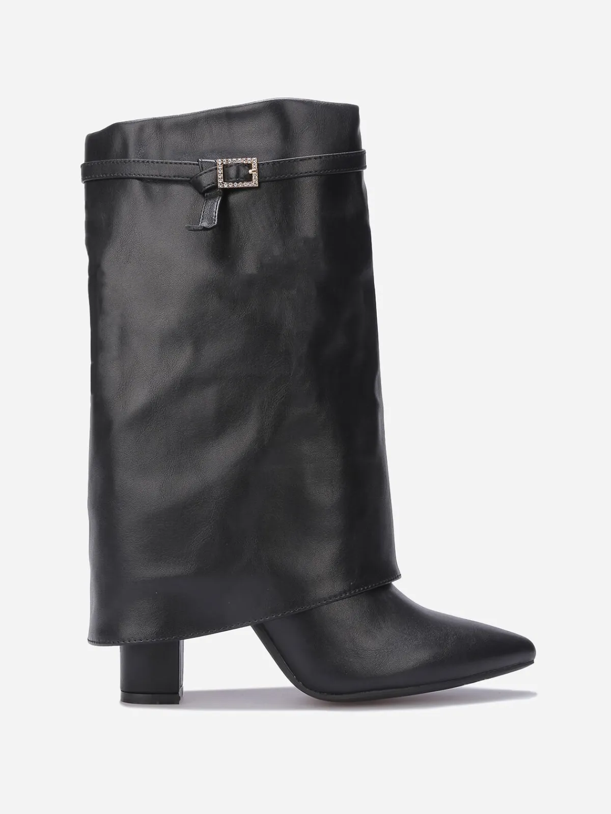 Discount La Modeuse Bottes à revers et boucle strass Noir