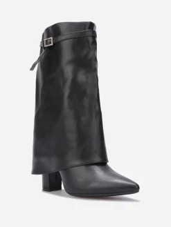 Discount La Modeuse Bottes à revers et boucle strass Noir